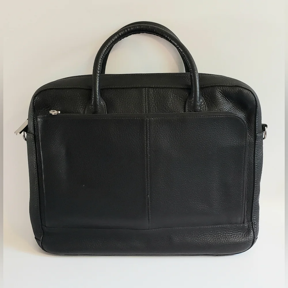 Bosca Black Pebbled Leather Briefcase Laptop Bag